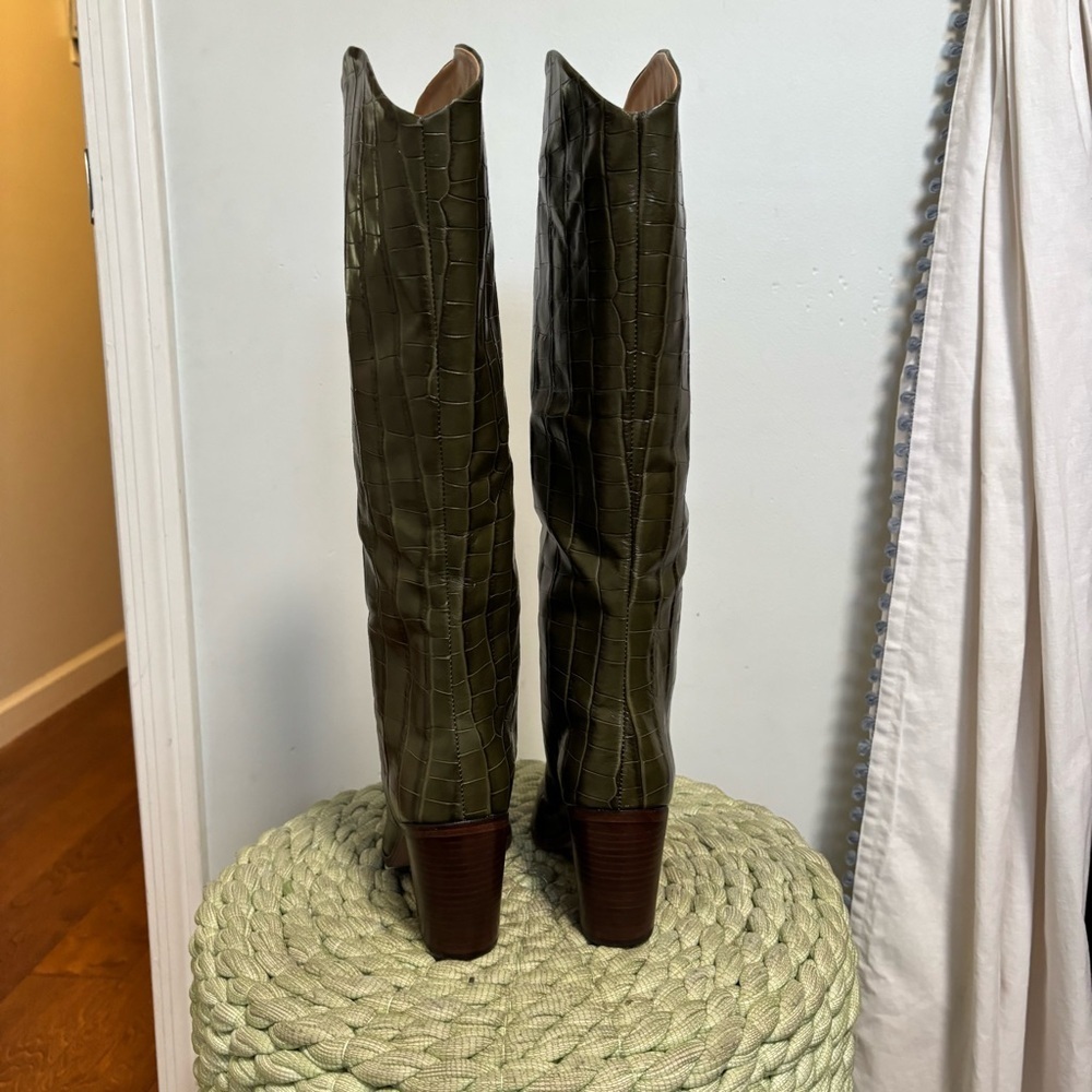 NEW Schutz Maryana Dark Green Leather Croc Block Knee High Boots Size 5.5 - Picture 9 of 12